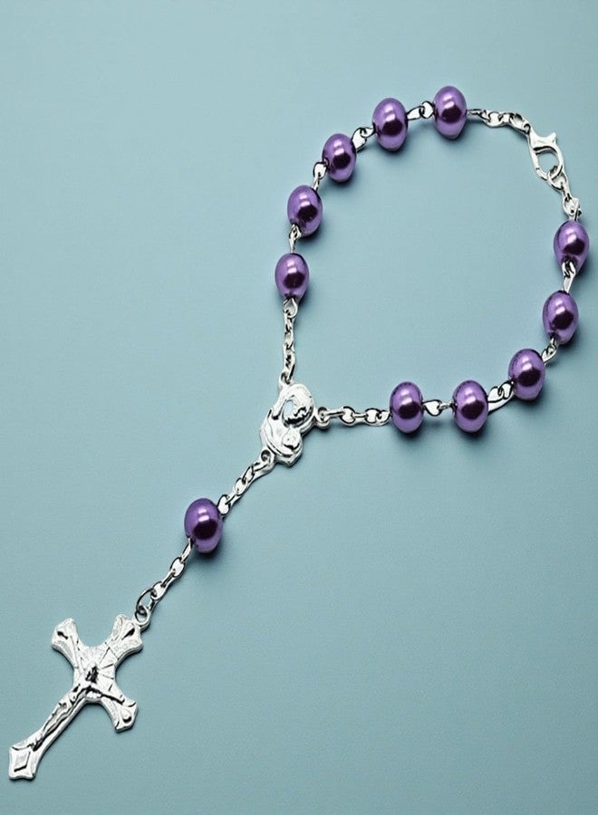 CACALOSS Catholic Purple Rosary Bead Bracelet Virgin Mary Cross Rosary Bead Bracelet for Car Hanging Baptism - Image 4
